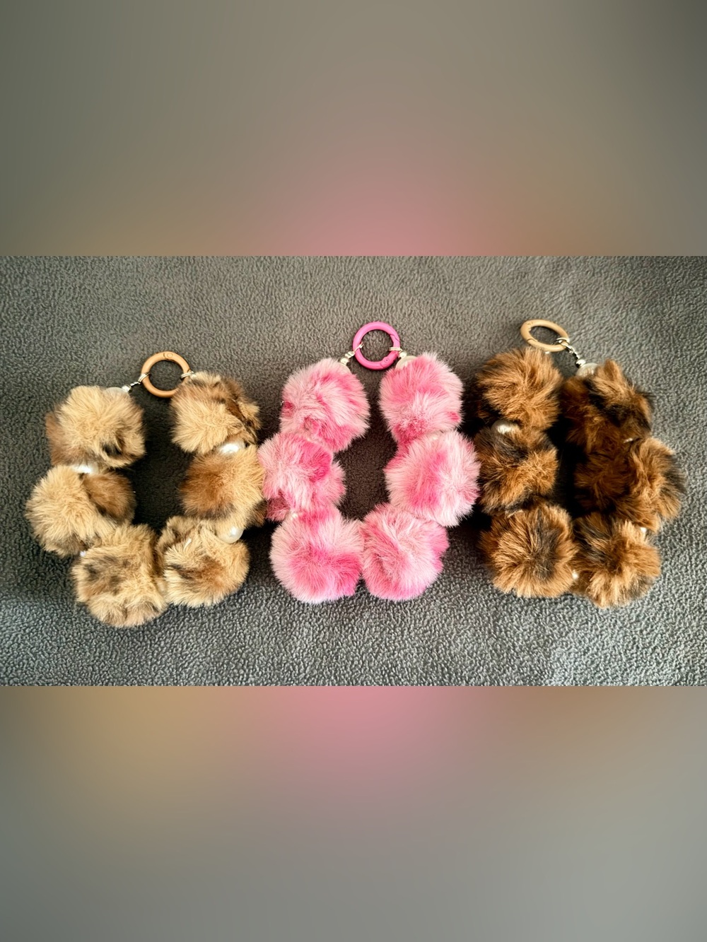 Pink Faux Fur Pom Keychain Wristlet